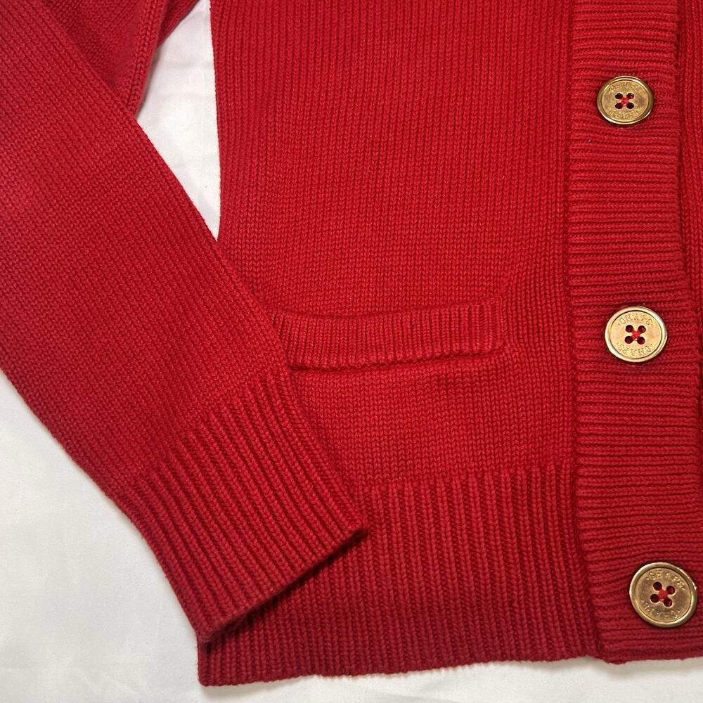 CHAPS Cardigan Sweater Women’s Size S Red Gold Buttons Front Chunky Knit Preppy - Picture 5 of 11
